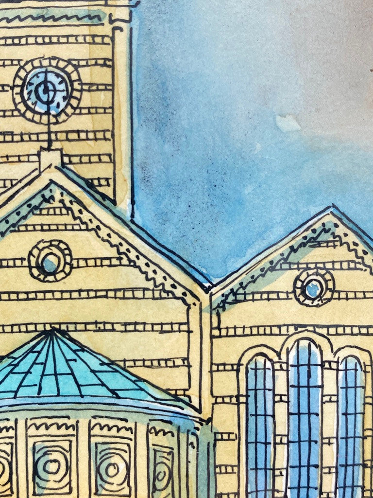 * ZEICHNUNG KOLORIERT BERLIN ST. MATTHÄUS KIRCHE 1979 SIGNIERT ROBINSEN