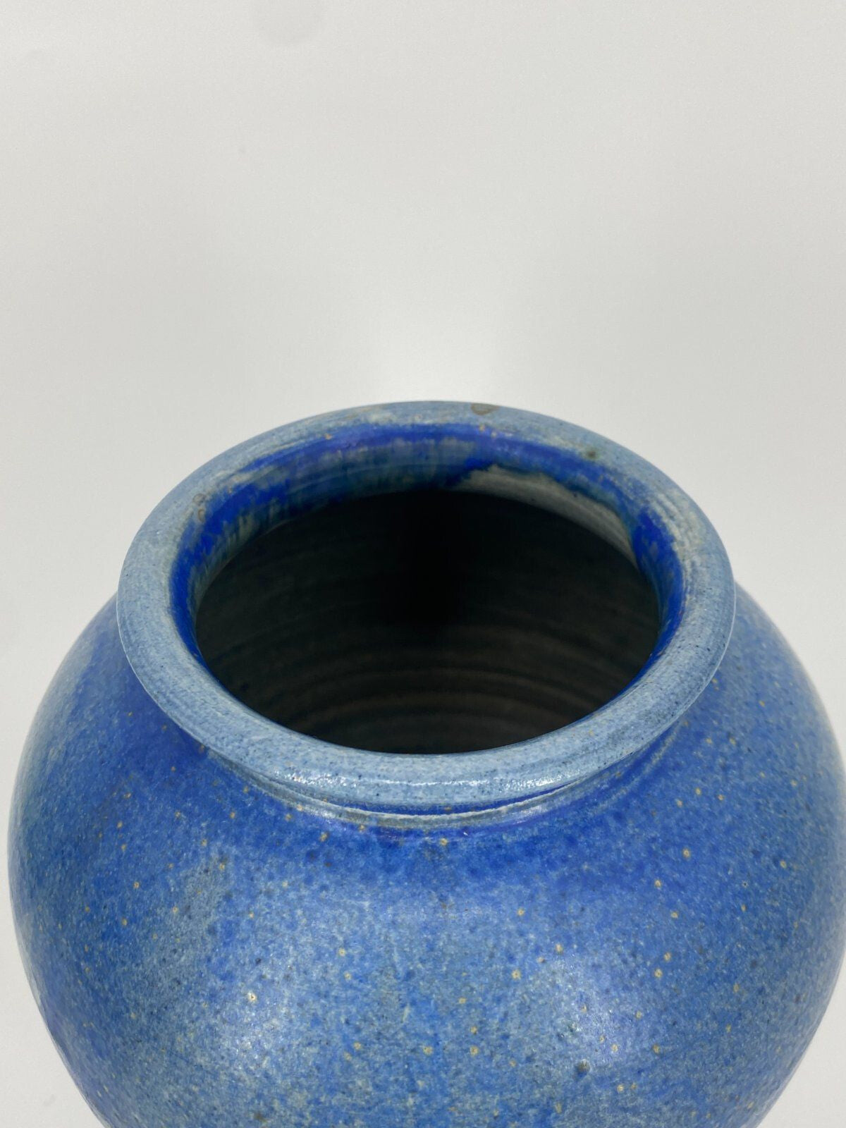 * STUDIOKERAMIK VASE BLAU LAUFGLASUR AQUARELL VINTAGE 21CM