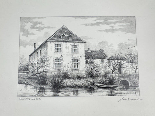 * HEINZ WEHLISCH ZEICHNUNG DORENBURG KREFELD UM 1900 ANSICHT SIGNIERT