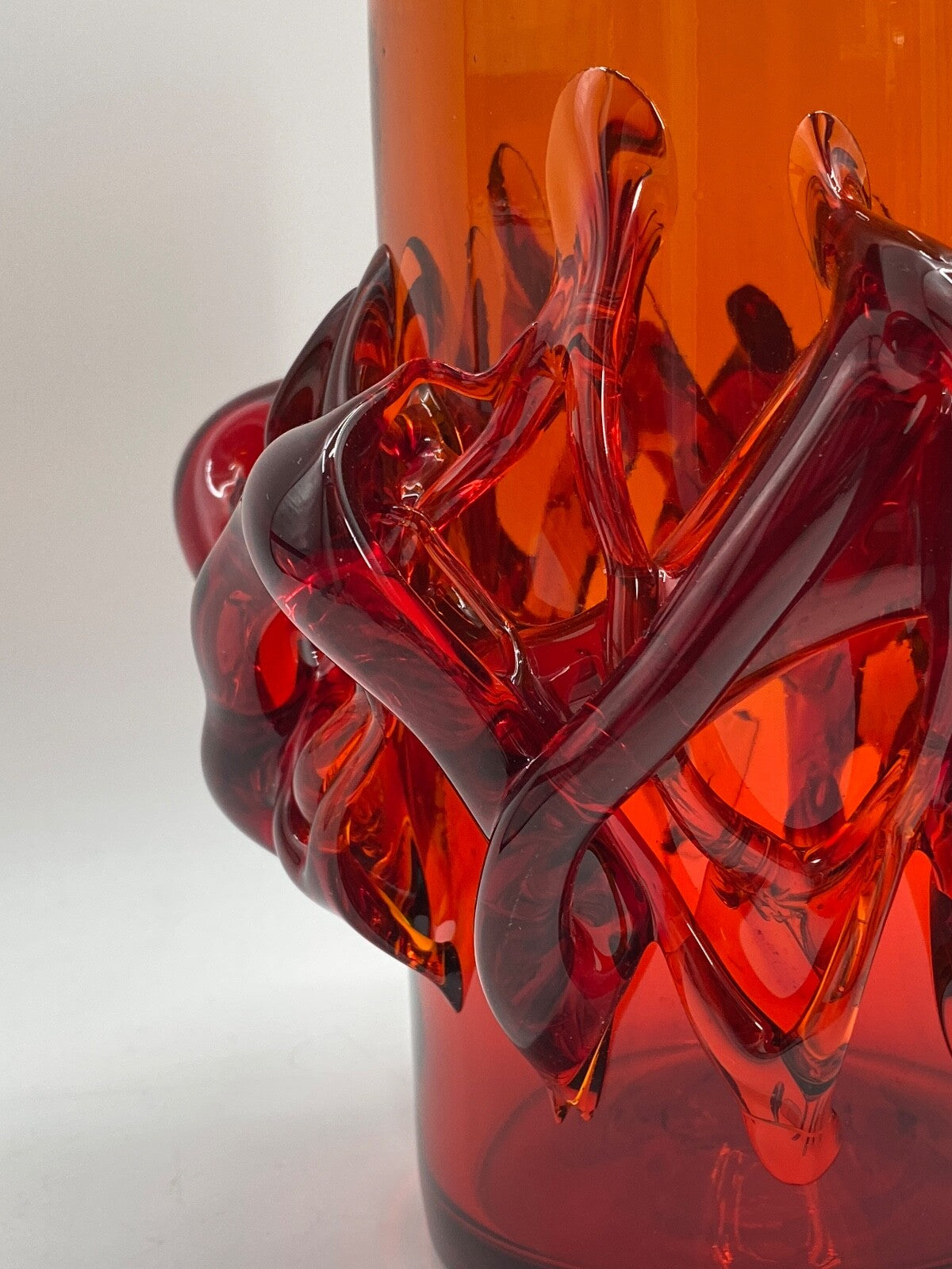 * VASE GLASVASE ROT JERZY SLUCZAN ORKUSZ KRAKAU GLASWAREN HANDARBEIT 70 VINTAGE
