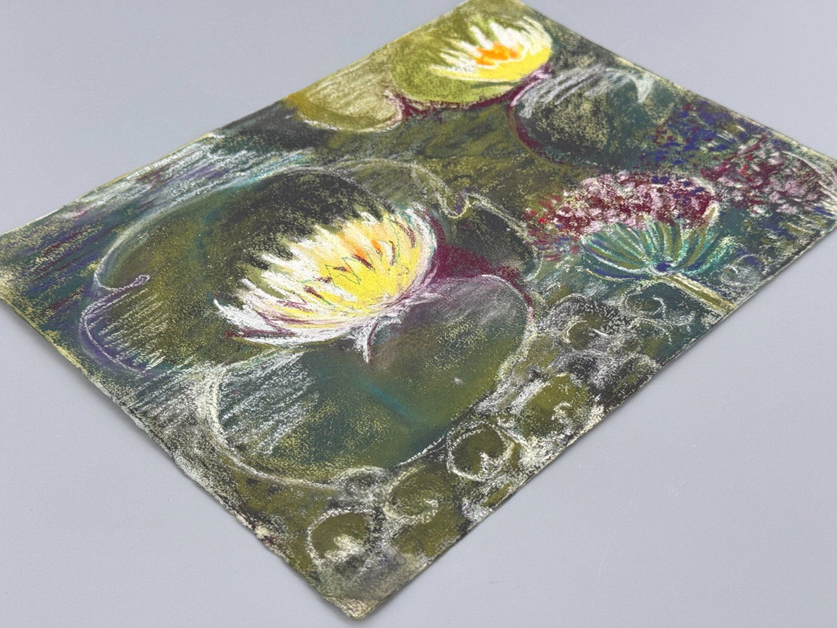 *PASTELLGEMÄLDE HELENA GEESE WEIßE SEEROSE 1990 SIGNIERT IMPRESSIONISTISCH