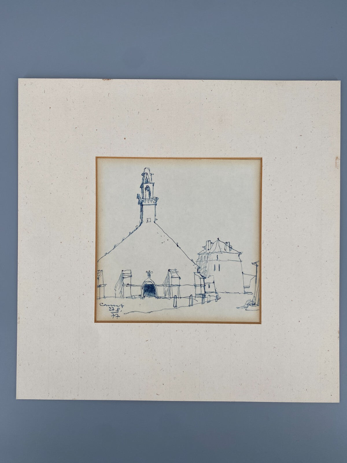 *KUGELSCHREIBERZEICHNUNG ENTWURF SKIZZE CAMARET-SUR-MER KAPELLE 1977 FRANKREICH