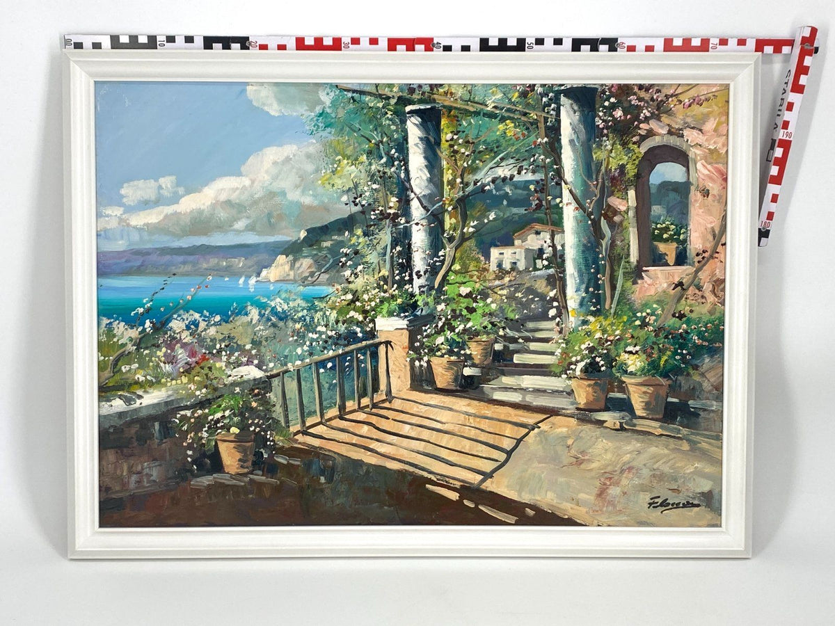 *ACRYLGEMÄLDE MEDITERRAN MITTELMEER TERRASSE LANDHAUS LANDSCHAFT