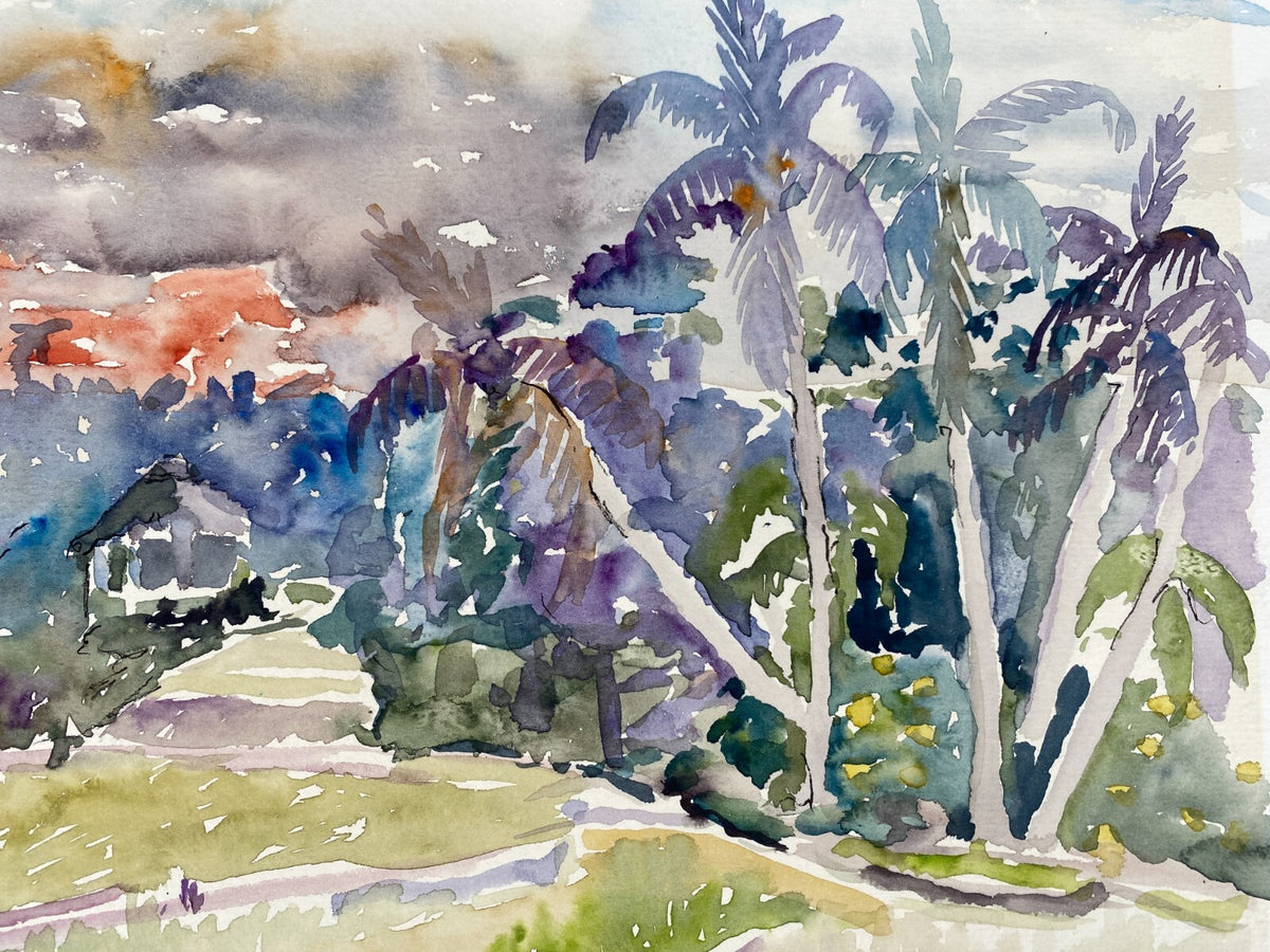 *AQUARELLGEMÄLDE ITALIEN LANDSCHAFT MEDITERRAN PALMEN VILLA SIGRID HANNSE UNIKAT