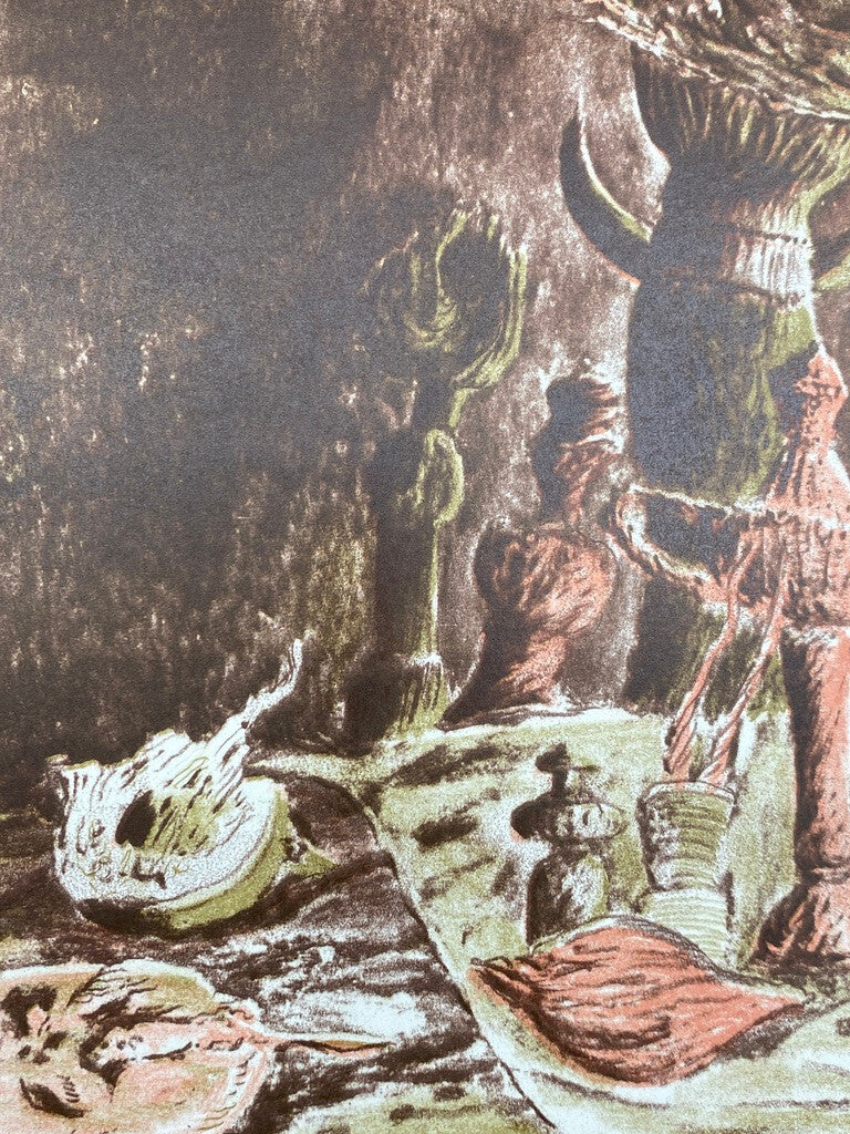 * KUNSTDRUCK ZEICHNUNG STILLEBEN ABSTRAKT VANITAS ROT GRÜN DRUCK PROBE SIGNIERT