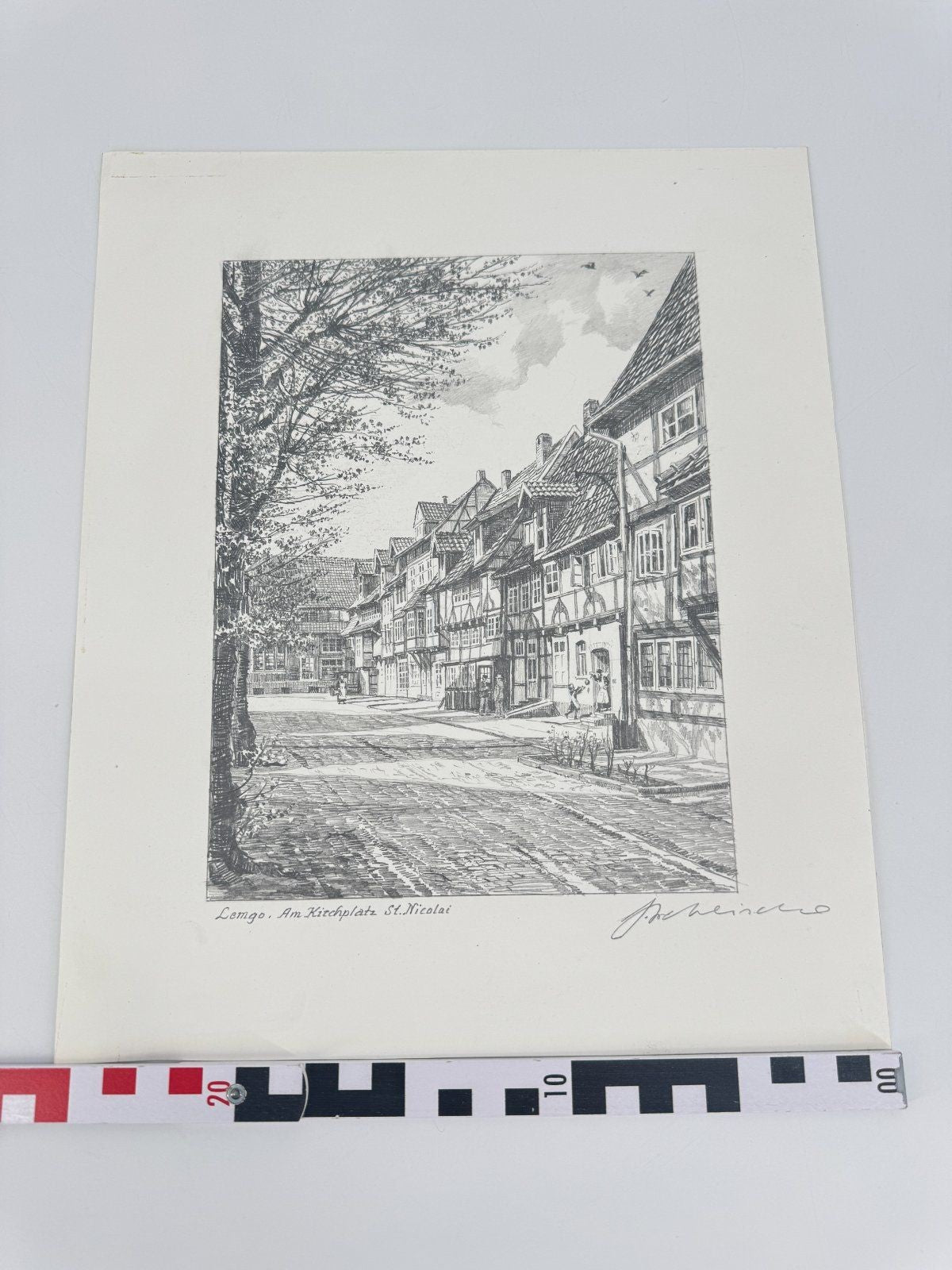 * HEINZ WEHLISCH ZEICHNUNG LEMGO AM KIRCHPLATZ ST NICOLAI ANSICHT