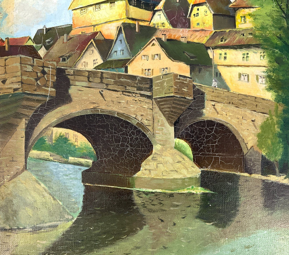 *ÖLGEMÄLDE BESIGHEIM STADTBILD ENZBRÜCKE LUDWIG MÖßLER ENZ RATHAU