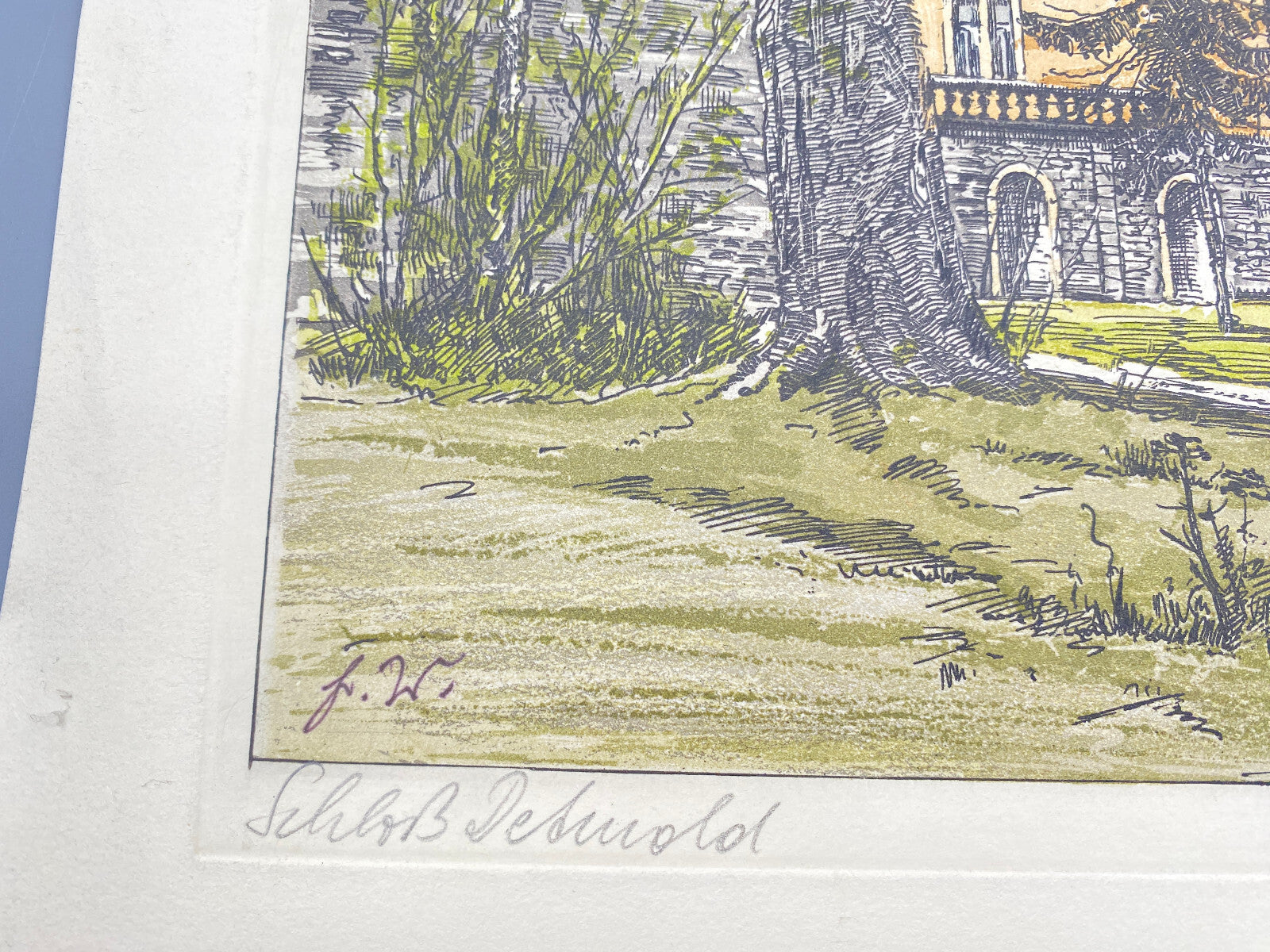 DEUTSCHER KÜNSTLER HEINZ WEHLISCH KOLORIERTE RADIERUNG SCHLOSS DETMOLD SIGNIERT