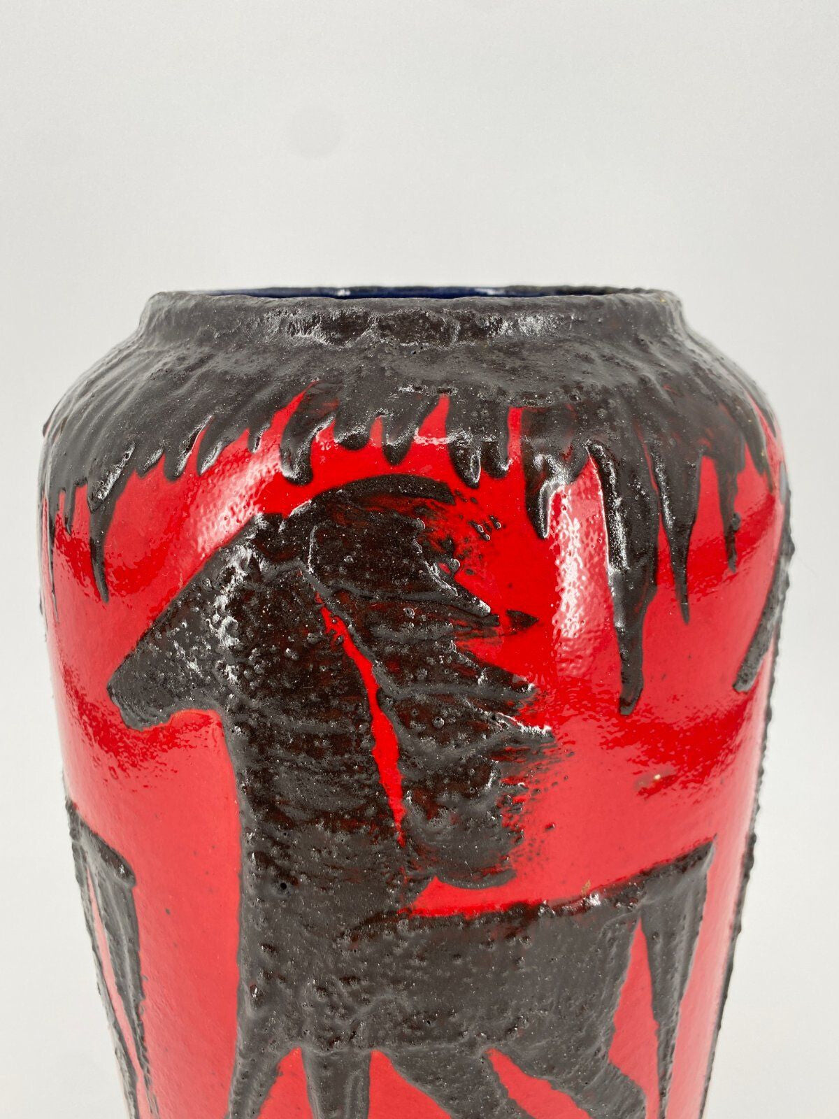 * VASE FAT LAVA SCHEURICH PFERD ROT SCHWARZ WEST GERMANY VINTAGE