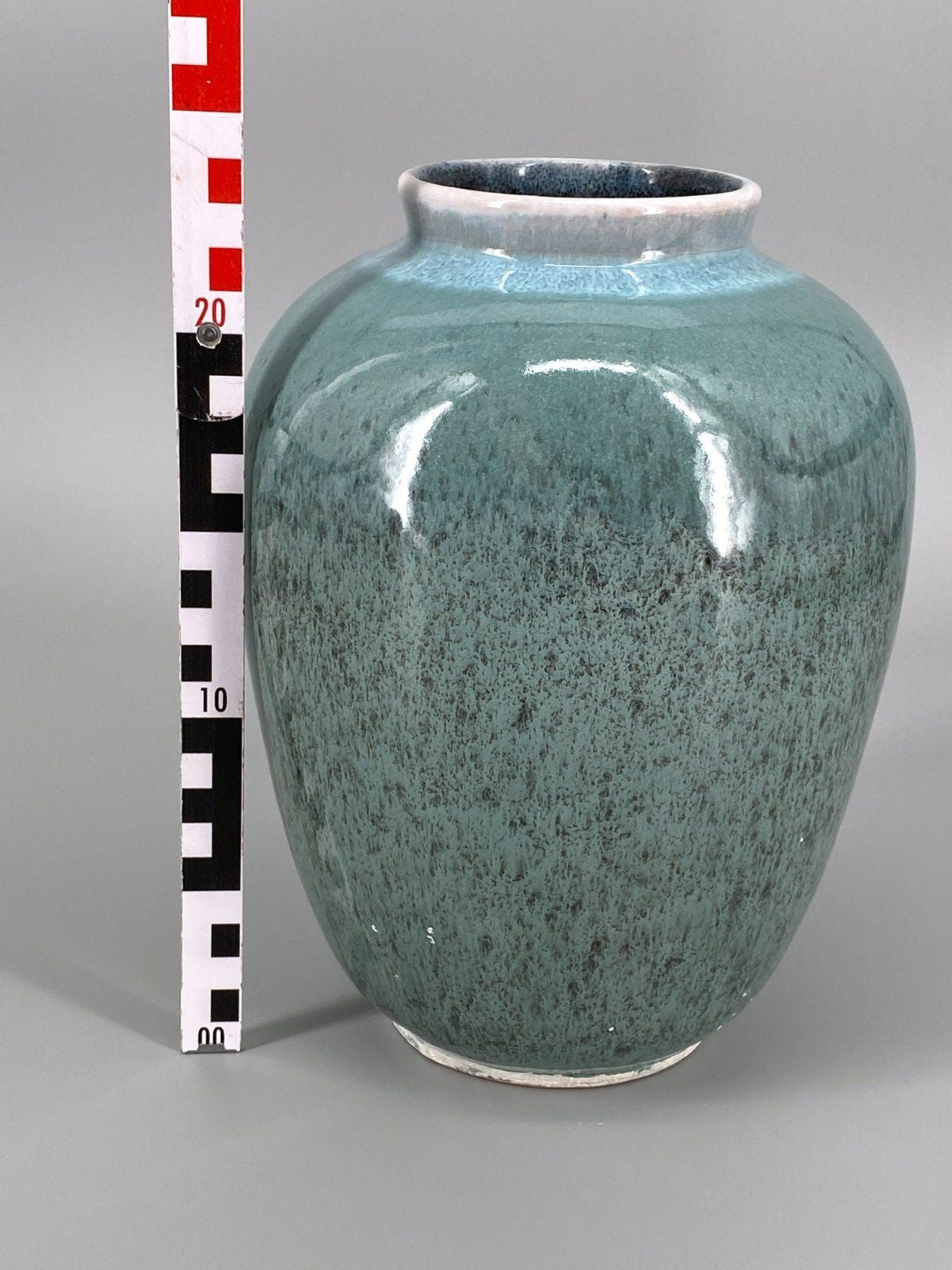 * KERAMIK VASE TÜRKIS BLAU GRÜN GLASUR GESPRENKELT VINTAGE 70er