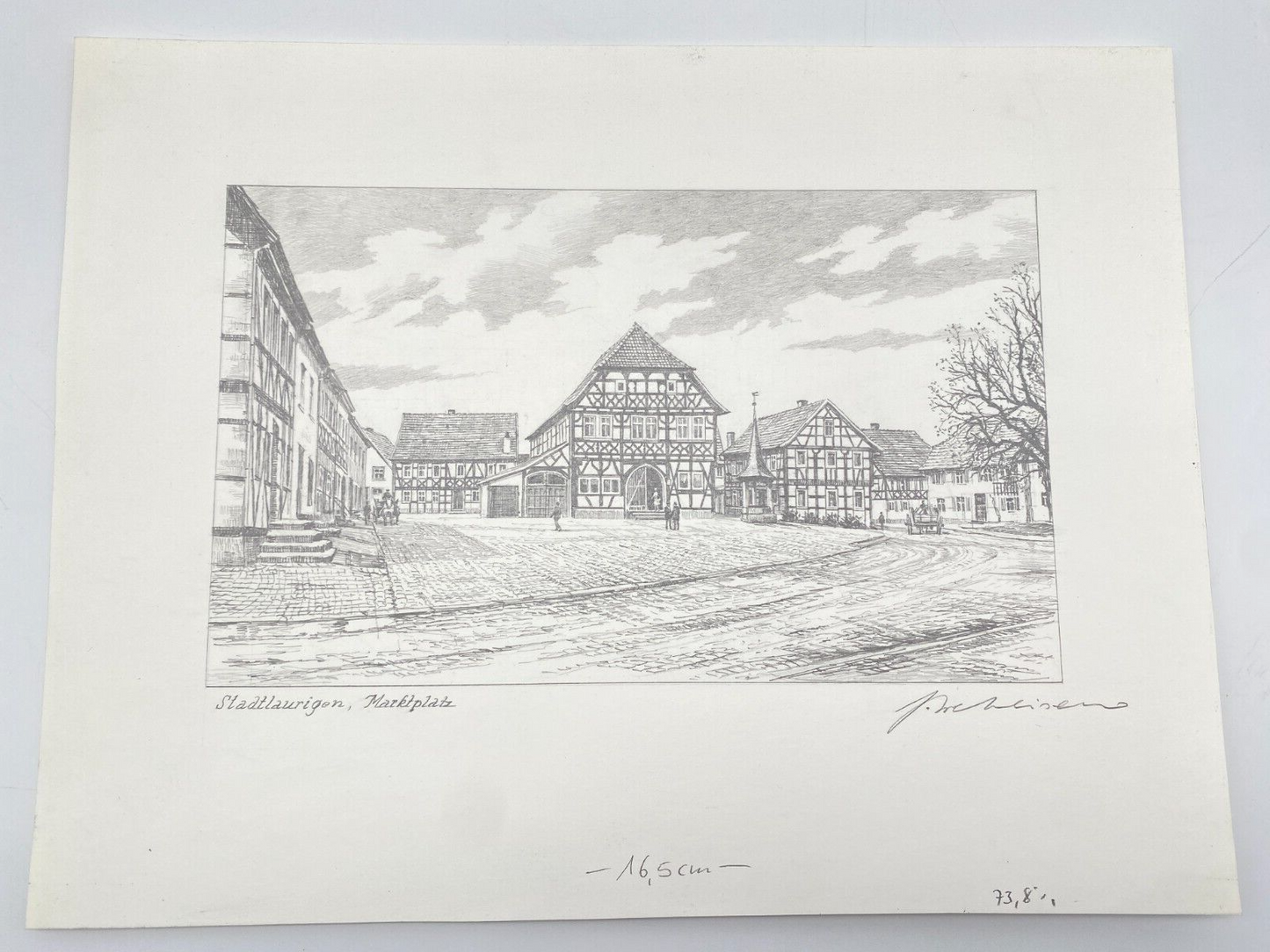 DEUTSCHER KÜNSTLER HEINZ WEHLISCH ZEICHNUNG STADTLAURINGEN HANDSIGNIERT