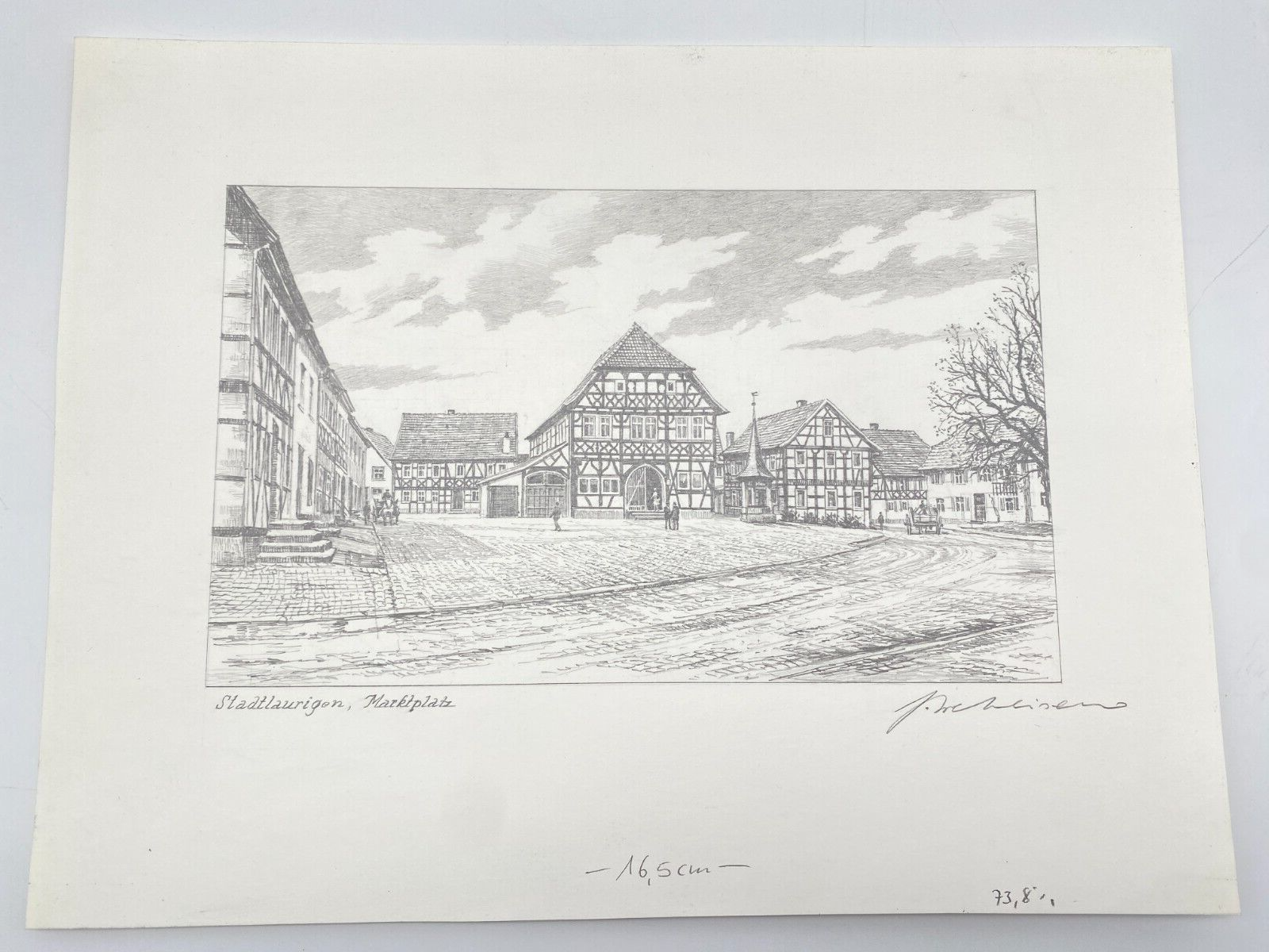 DEUTSCHER KÜNSTLER HEINZ WEHLISCH ZEICHNUNG STADTLAURINGEN HANDSIGNIERT