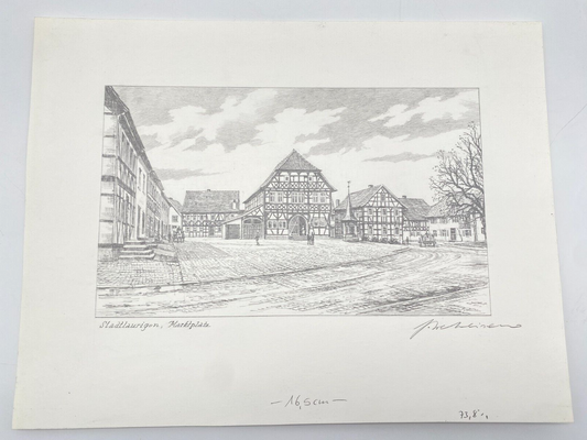 DEUTSCHER KÜNSTLER HEINZ WEHLISCH ZEICHNUNG STADTLAURINGEN HANDSIGNIERT