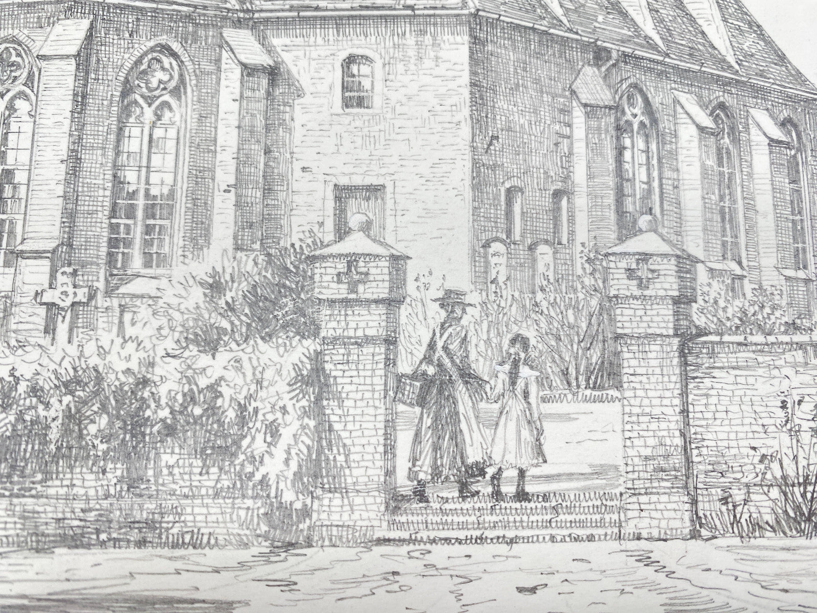 DEUTSCHER KÜNSTLER HEINZ WEHLISCH ZEICHNUNG BAESWEILER KIRCHE SIGNIERT