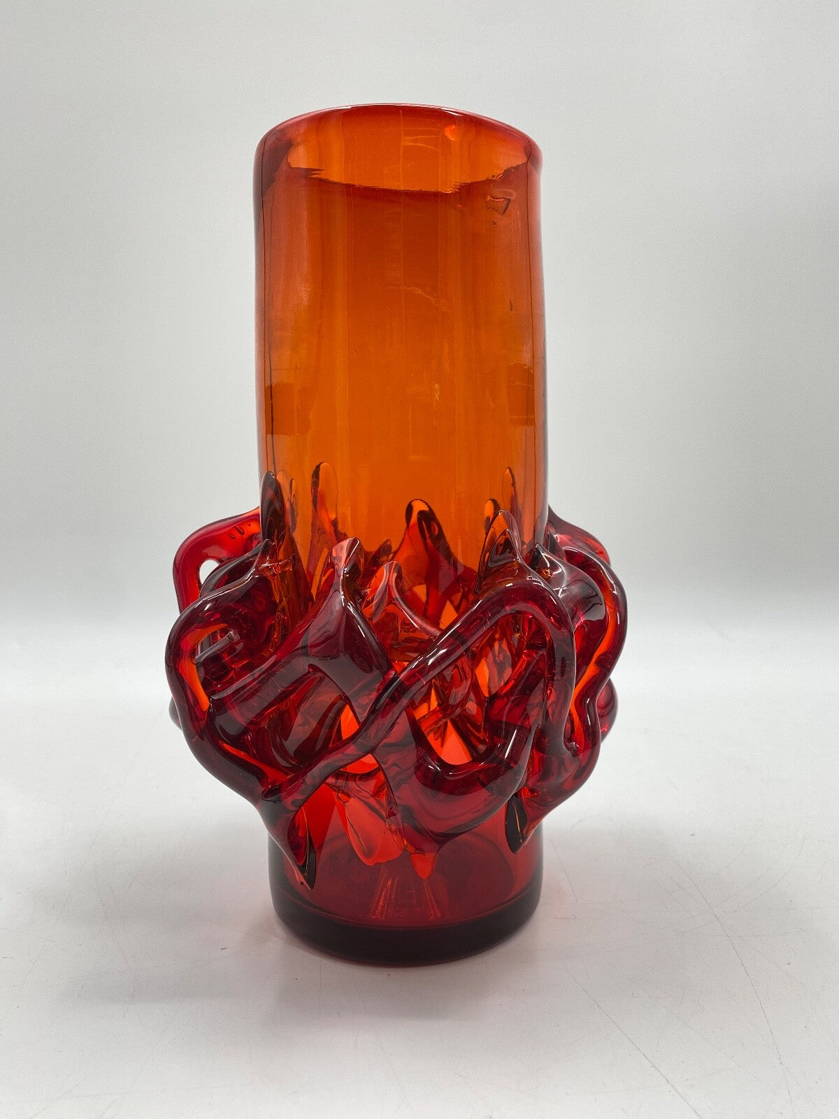 * VASE GLASVASE ROT JERZY SLUCZAN ORKUSZ KRAKAU GLASWAREN HANDARBEIT 70 VINTAGE