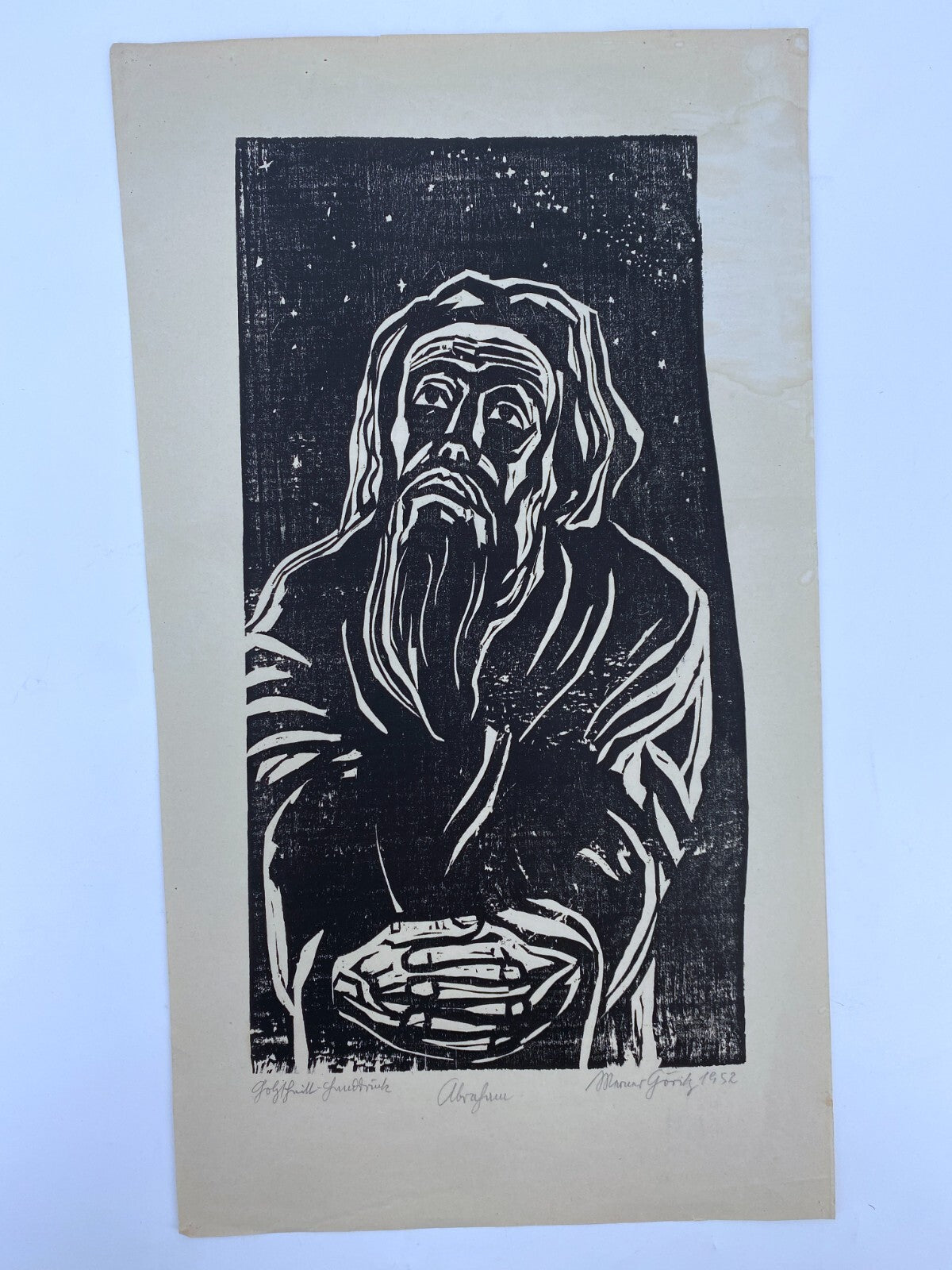 * WERNER GÖRITZ HOLZSCHNITT ABRAHAM PROPHET BIBEL SIGNIERT 1952 ORIGINAL
