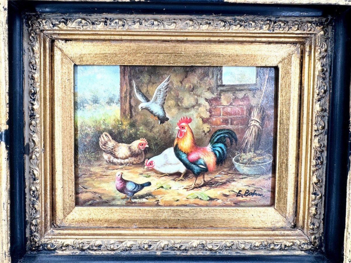 ÖLGEMÄLDE WANDBILD BILD HOLZ EDUARD BOEHM HÜHNERSTALL 19. JH