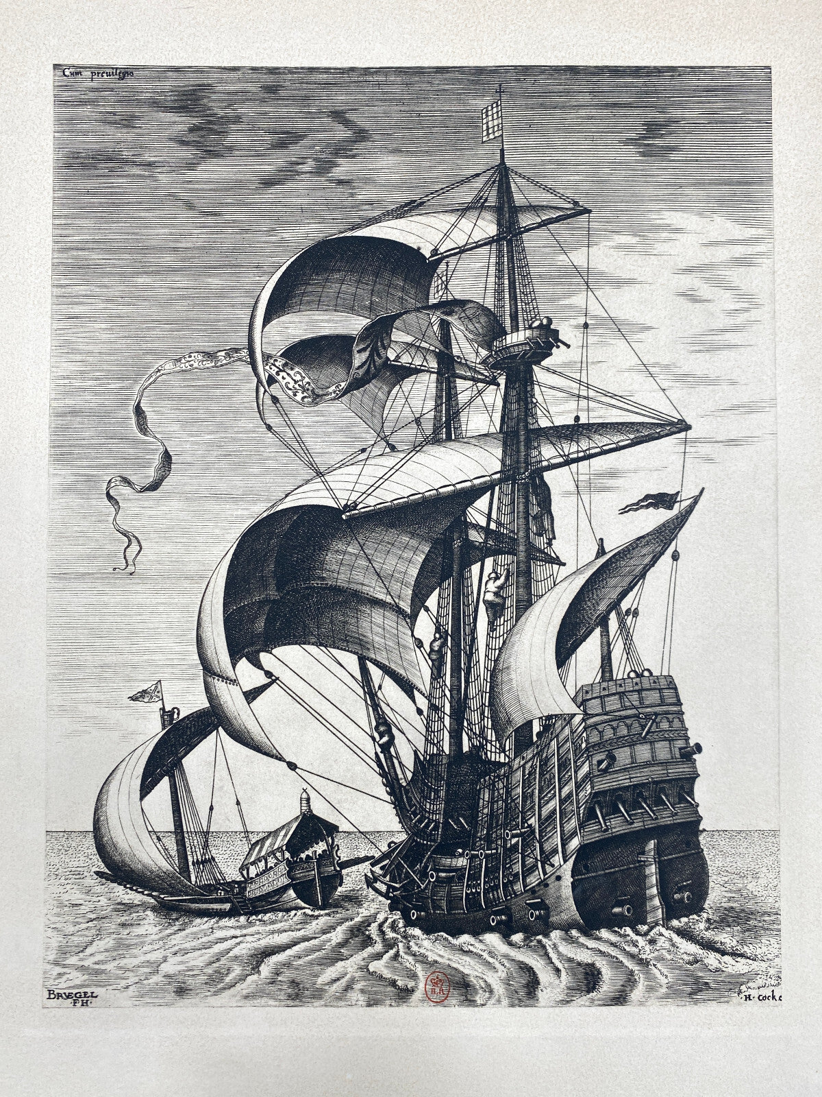 * SCHIFF KUNSTDRUCK PRINT LITHOGRAFIE PIERRE BRUEGEL KOGGE 1565 DRUCK 1965 PARIS