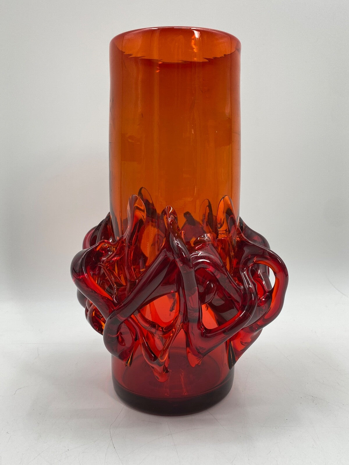 * VASE GLASVASE ROT JERZY SLUCZAN ORKUSZ KRAKAU GLASWAREN HANDARBEIT 70 VINTAGE