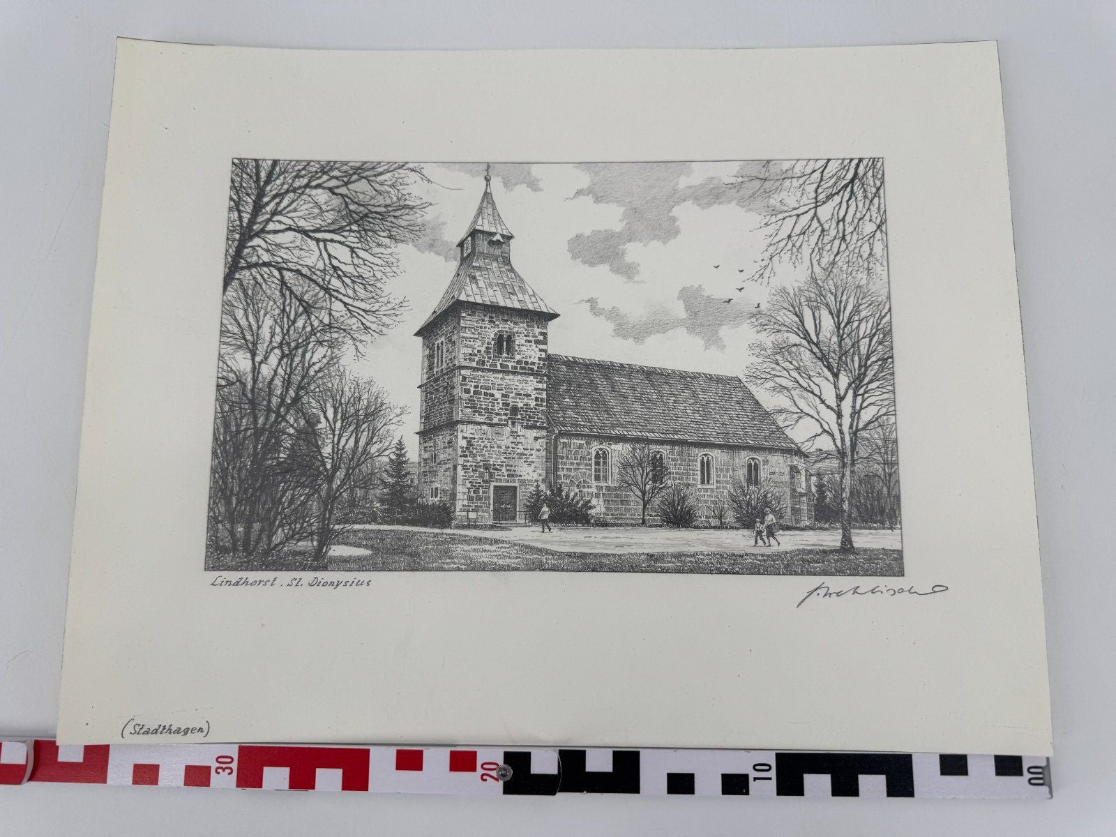 * HEINZ WEHLISCH ZEICHNUNG LINDHORST STANKT DIONYSIUS ANSICHT SIGNIERT