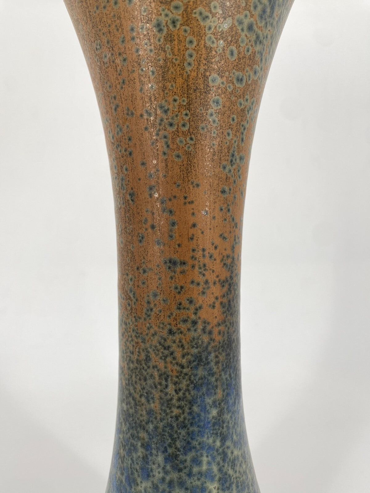 * STUDIO KERAMIK HELMUT SCHWABE VASE BLAU BRAUN KONKAV 30 CM VINTAGE