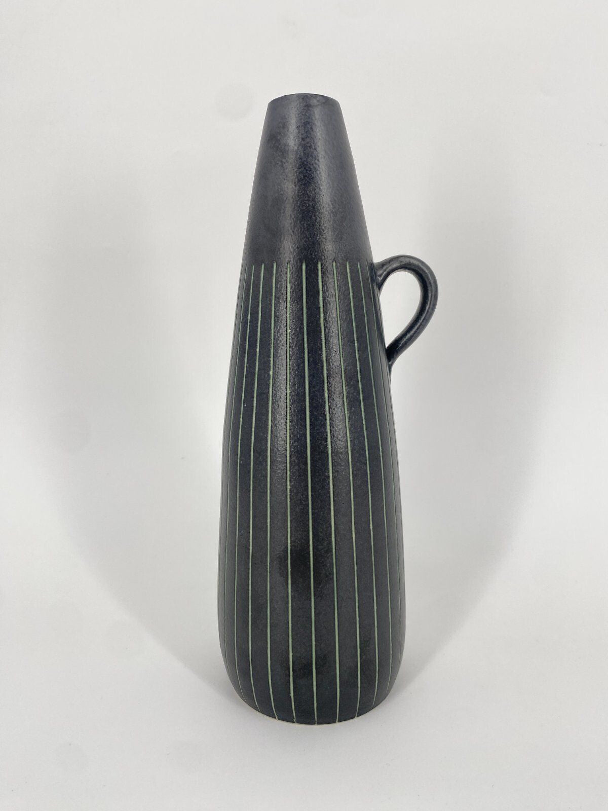 * STUDIOKERAMIK HENKEL VASE KRUG GESTREIFT MATT ANTHRAZIT 29CM