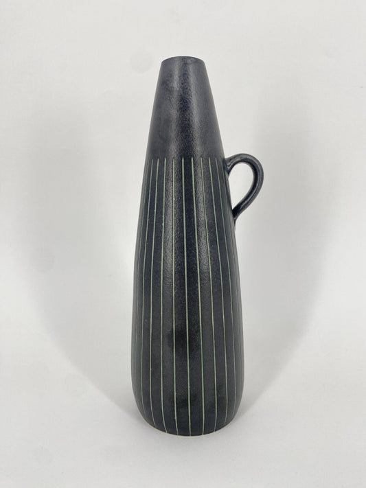 * STUDIOKERAMIK HENKEL VASE KRUG GESTREIFT MATT ANTHRAZIT 29CM