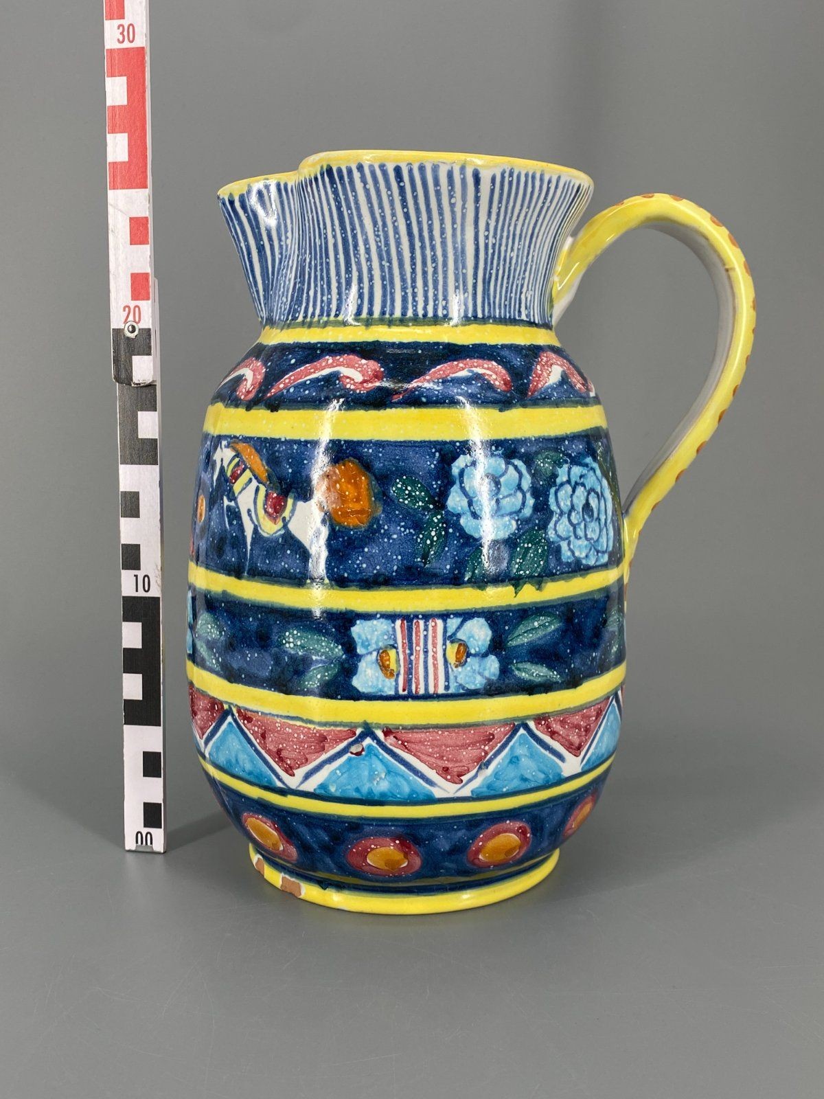* KRUG KERAMIK HANDBEMALT TÖPFERKUNST VASE KARAFFE BUNT ITALIEN