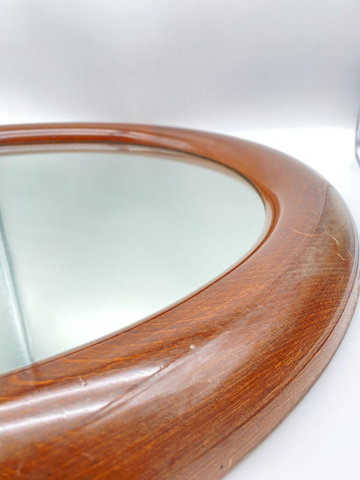 MIDCENTURY WANDSPIEGEL SPIEGEL RUND DANISH DESIGN MAHAGONI HOLZ 60ER VINTAGE