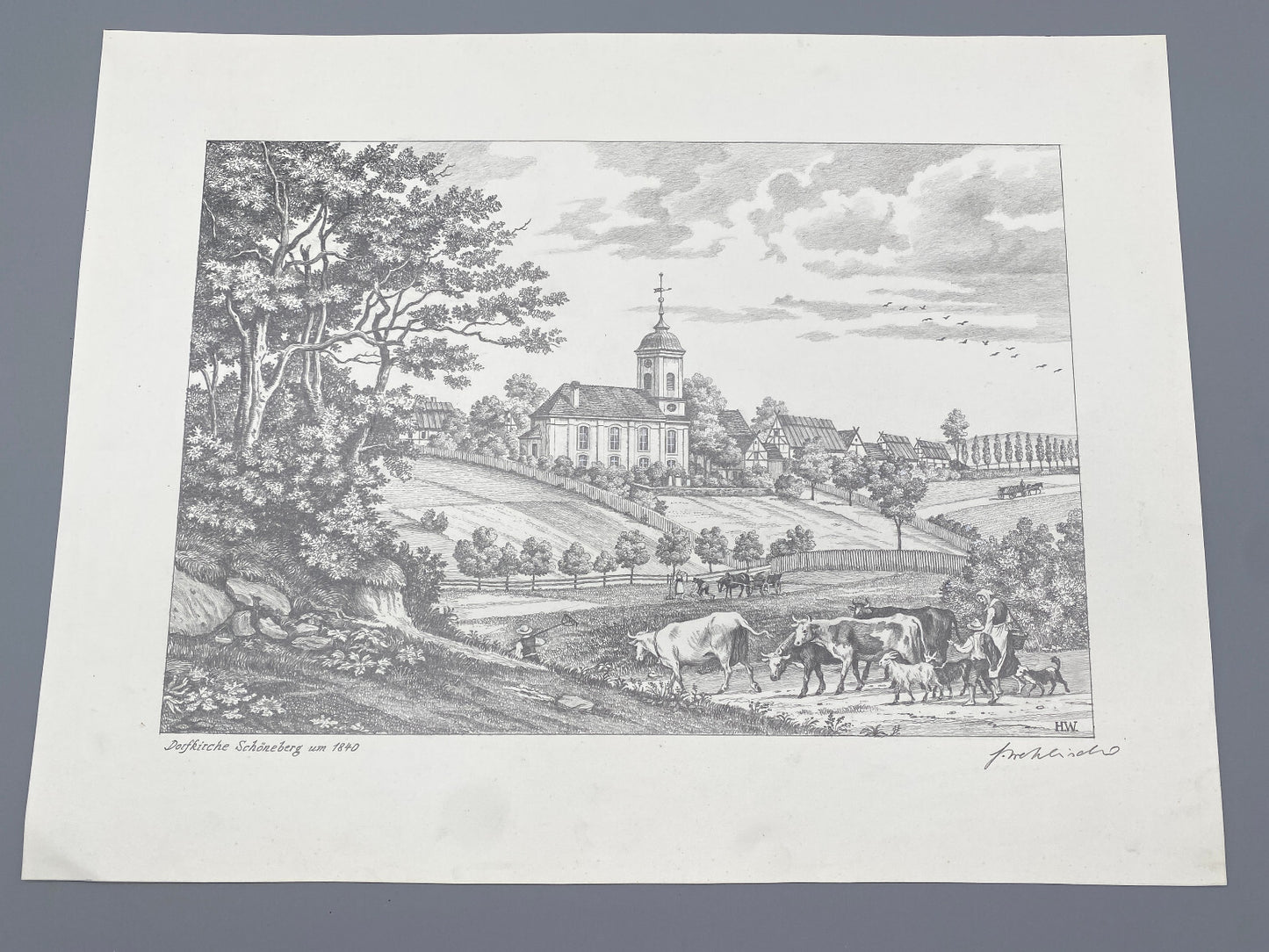 DEUTSCHER KÜNSTLER HEINZ WEHLISCH DORFKIRCHE DORFKIRCHE SCHÖNEBERG 1840 SIGNIERT