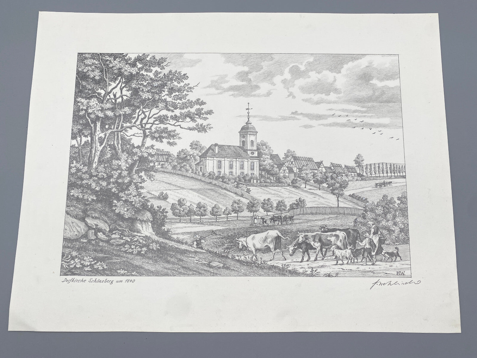 DEUTSCHER KÜNSTLER HEINZ WEHLISCH DORFKIRCHE DORFKIRCHE SCHÖNEBERG 1840 SIGNIERT