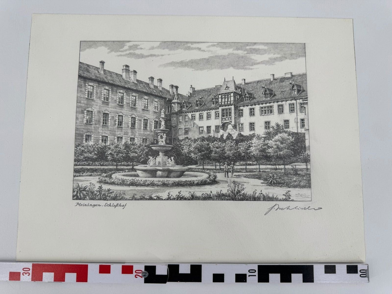 * HEINZ WEHLISCH ZEICHNUNG MEININGEN SCHLOßHOF ANSICHT SIGNIERT