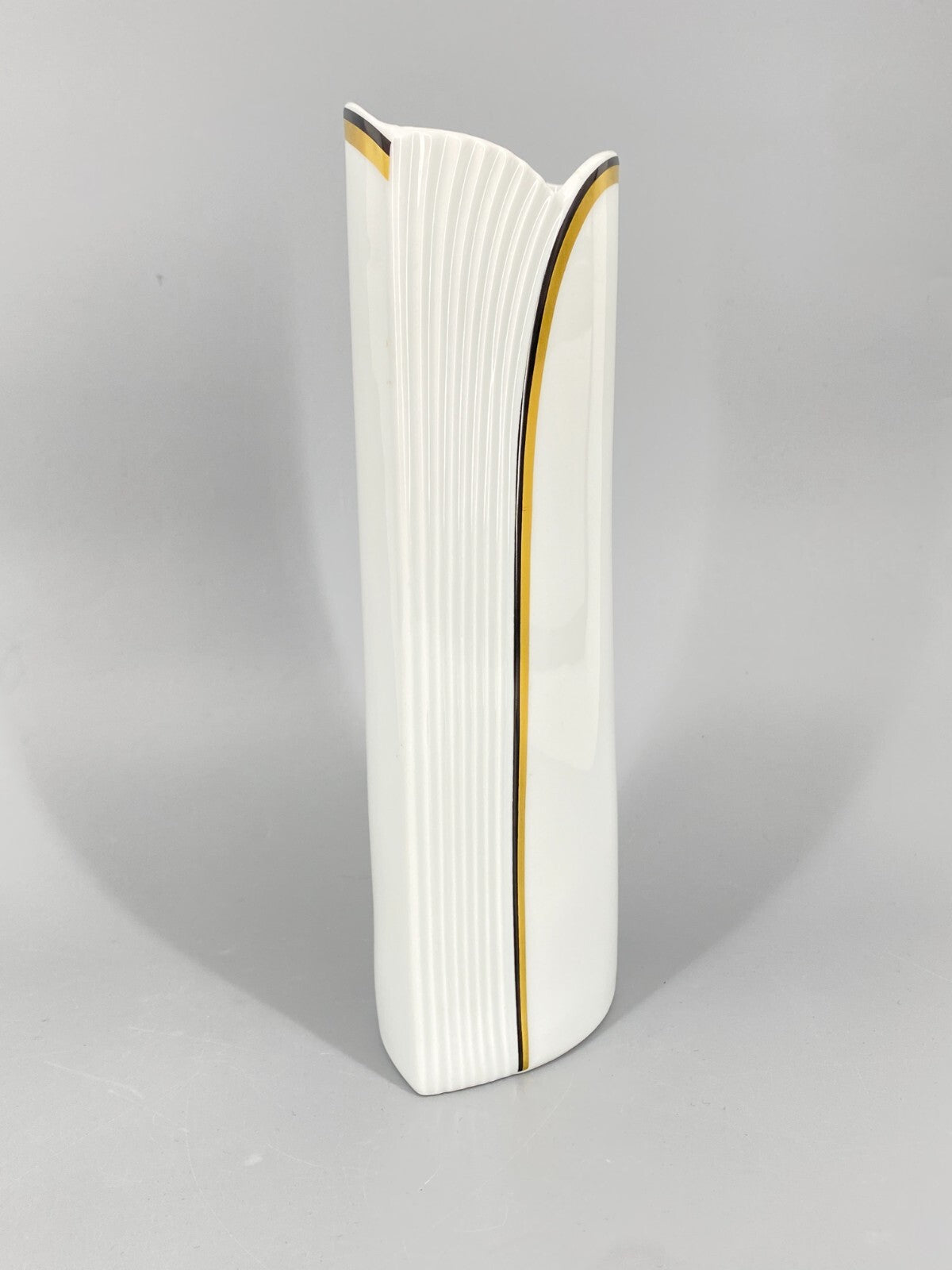 * VASE AK KAISER ALBOTH NOSSEK ART DECO DESIGN WEIß SCHWARZ GOLD VINTAGE