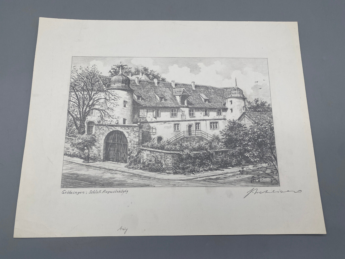 HEINZ WEHLISCH ZEICHNUNG GRÖTZINGEN SCHLOß AUGUSTENBERG HANDSIGNIERT