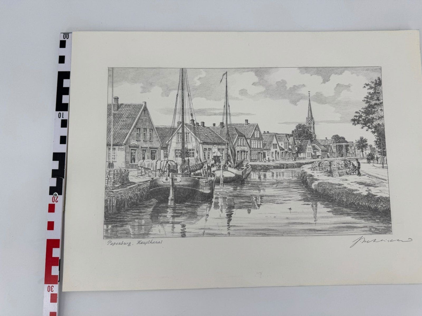 * HEINZ WEHLISCH ZEICHNUNG PAPENBURG HAPTKANAL ANSICHT SIGNIERT
