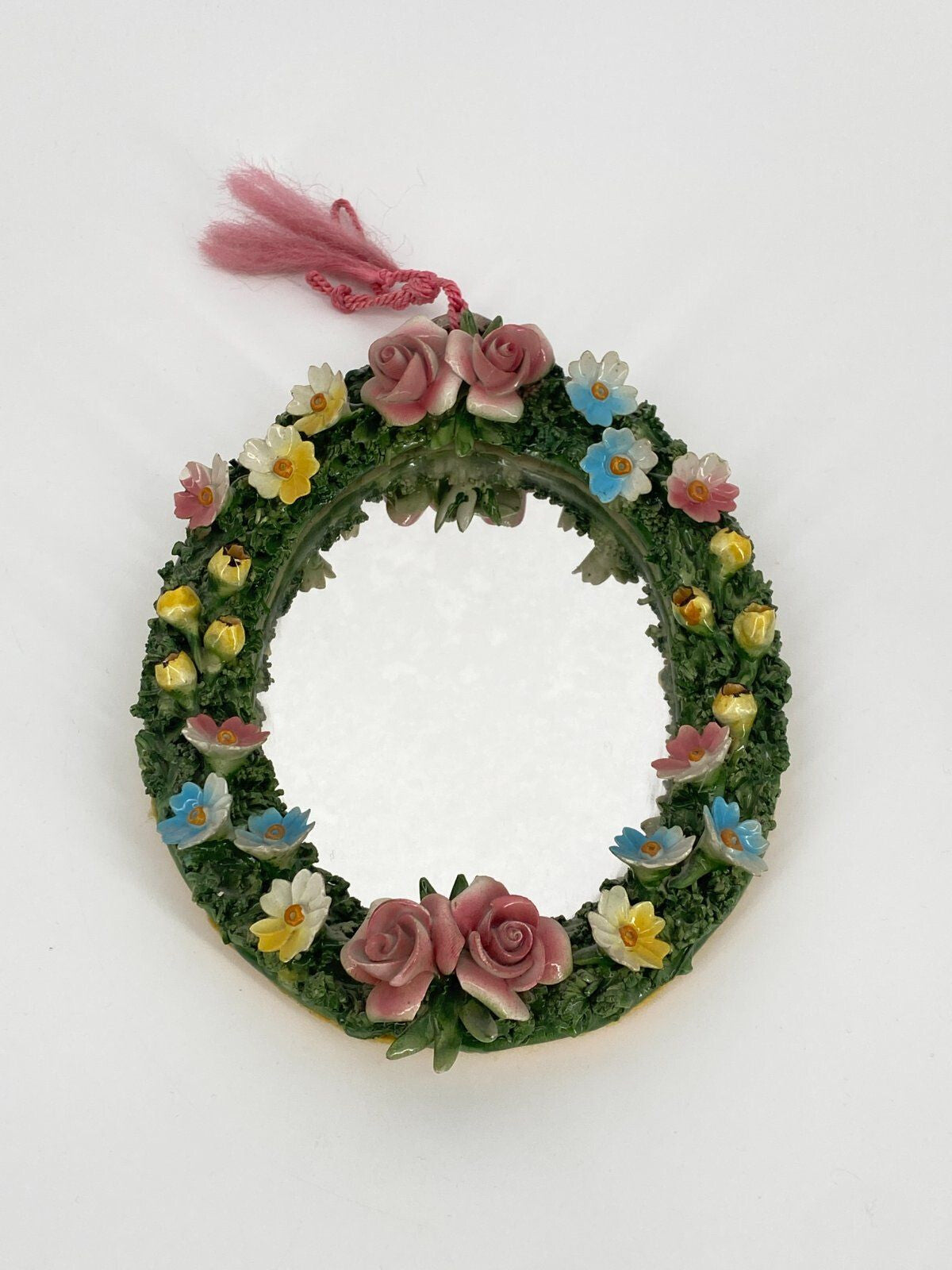 * KLEINER SPIEGEL OVAL PORZELLAN ROSEN BLÜTEN PRINZESSIN VINTAGE