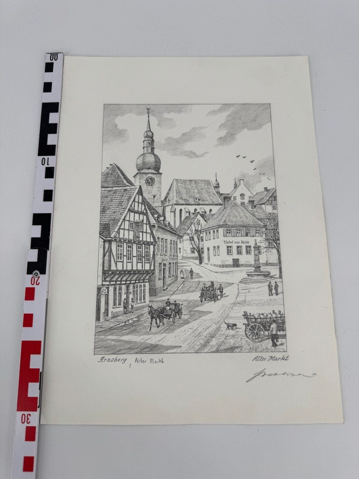 * HEINZ WEHLISCH ZEICHNUNG ARNSBERG ALTER MARKT ANSICHT SIGNIERT