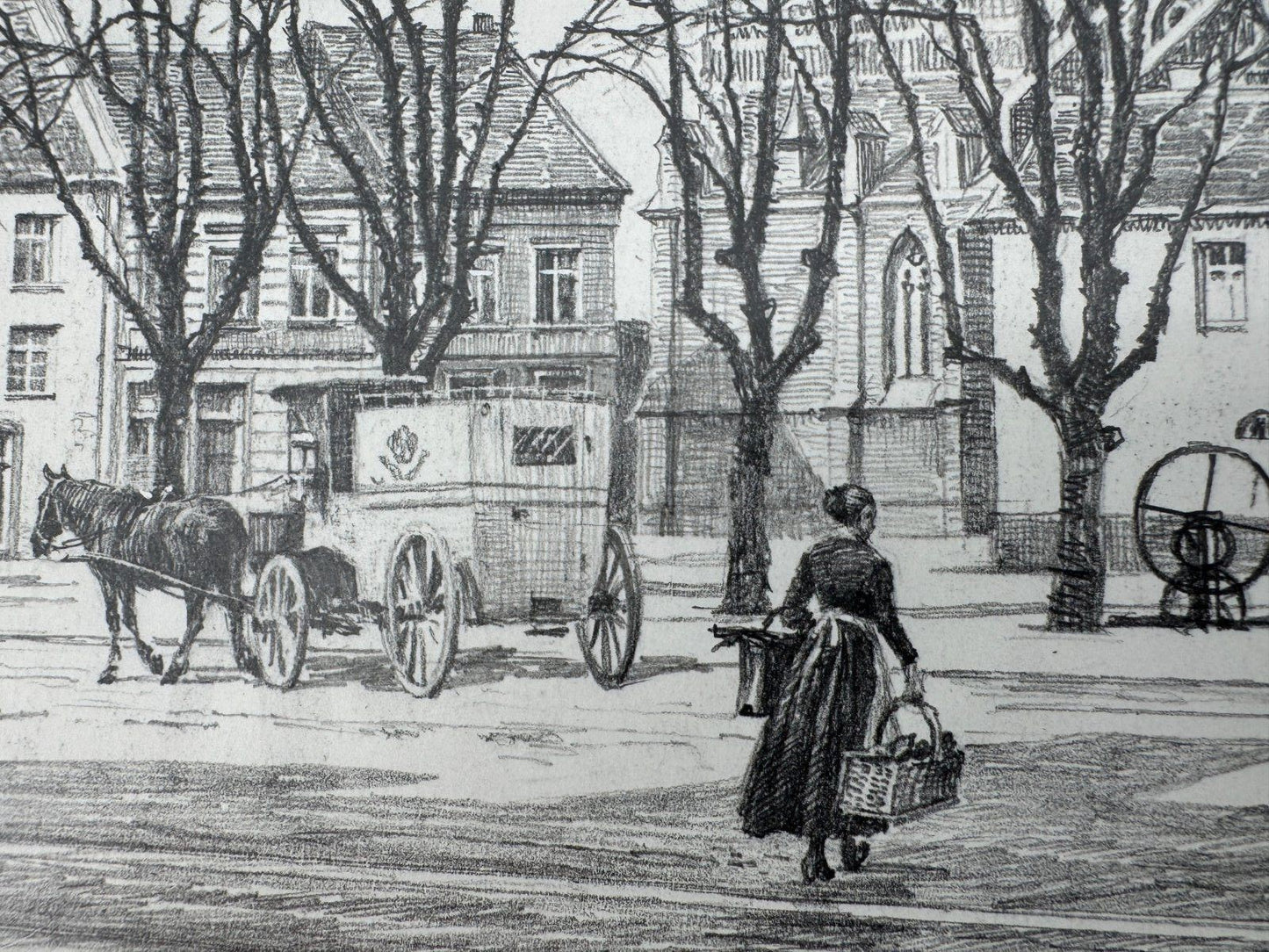 * HEINZ WEHLISCH ZEICHNUNG ERKELENZ MARKT UM 1900 ANSICHT SIGNIERT