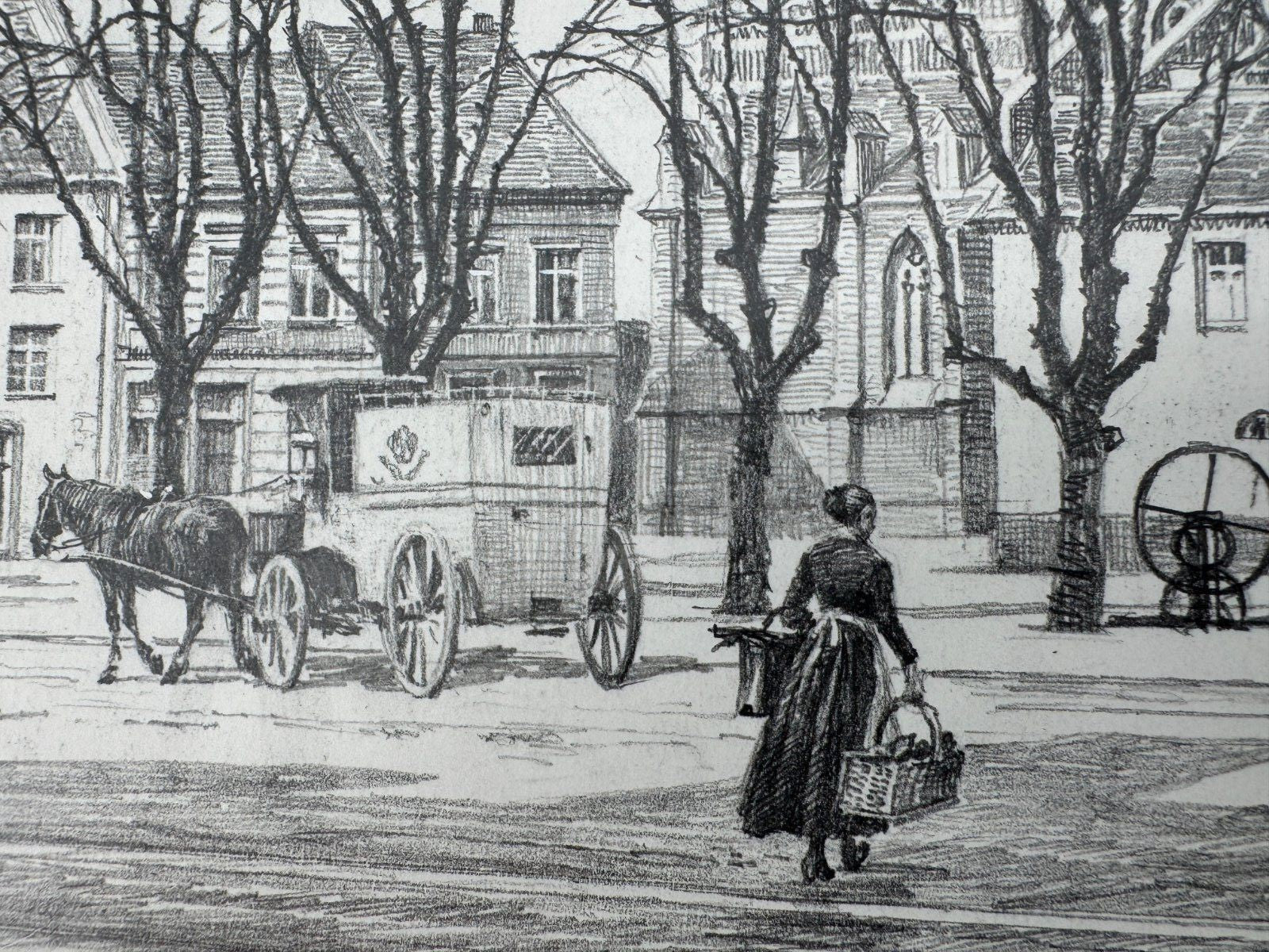 * HEINZ WEHLISCH ZEICHNUNG ERKELENZ MARKT UM 1900 ANSICHT SIGNIERT