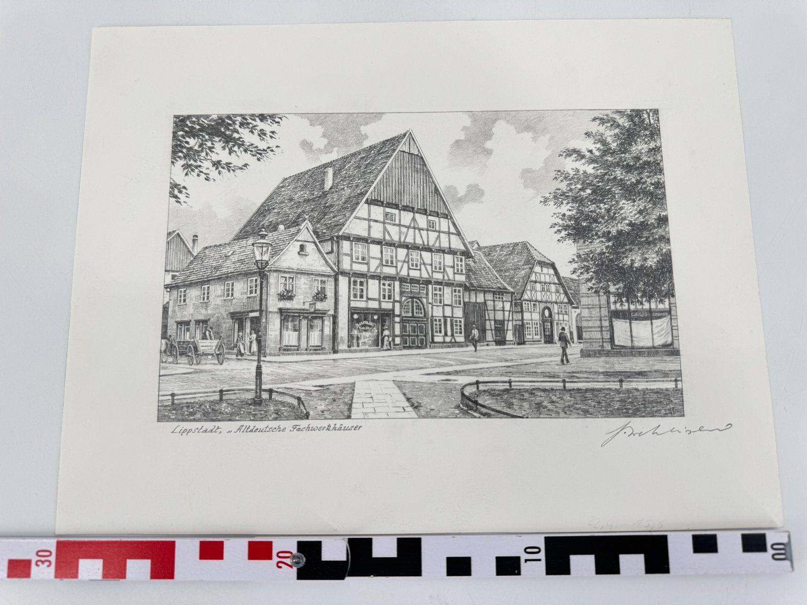 * HEINZ WEHLISCH ZEICHNUNG LIPPSTADT ALTDEUTSCHE FACHWERKHÄUSER