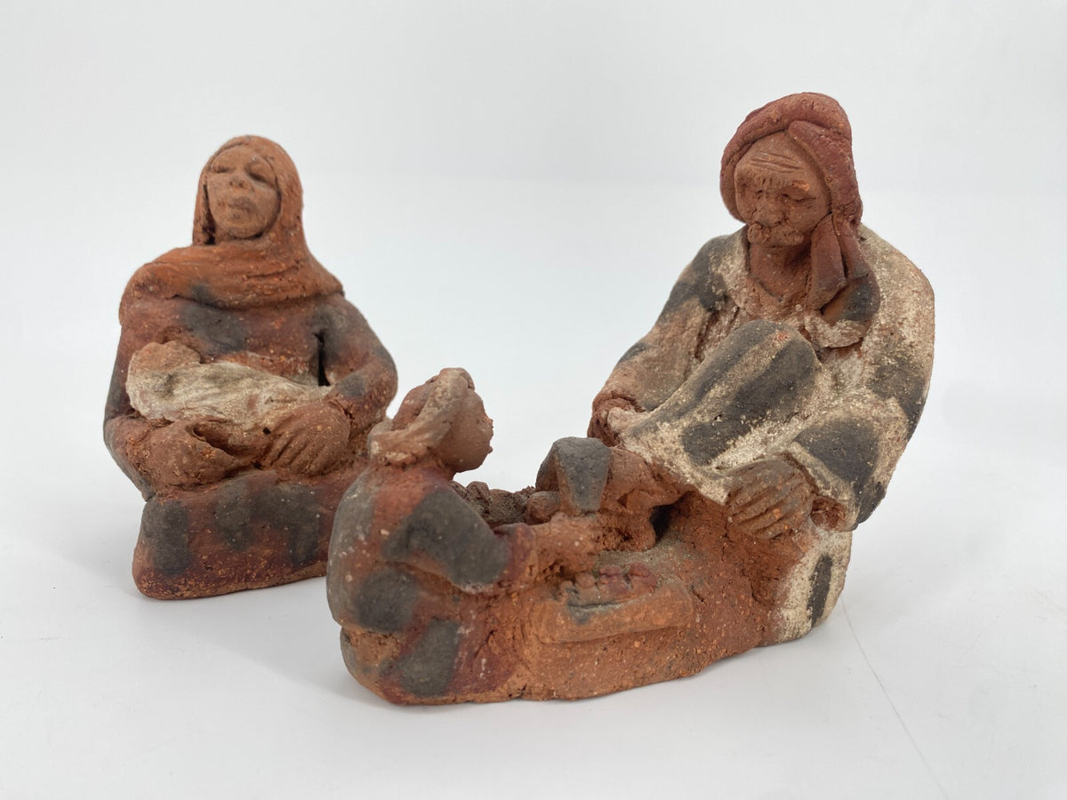 * 2 STK KERAMIK FIGUR STATUETTE ÄGYPTEN  TERRAKOTTA TON HANDARBEIT VINTAGE