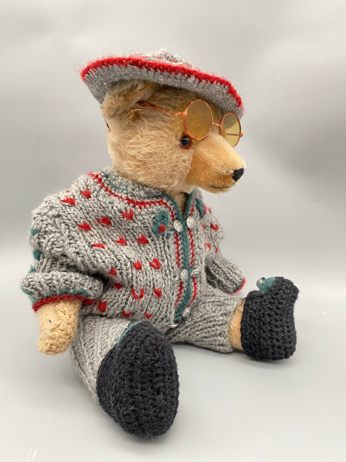 TEDDYBÄR SAMMLERSTÜCK HANDGEFERTIGT HANDGESTRICKT KUSCHELTIER 50ER DEUTSCHLAND