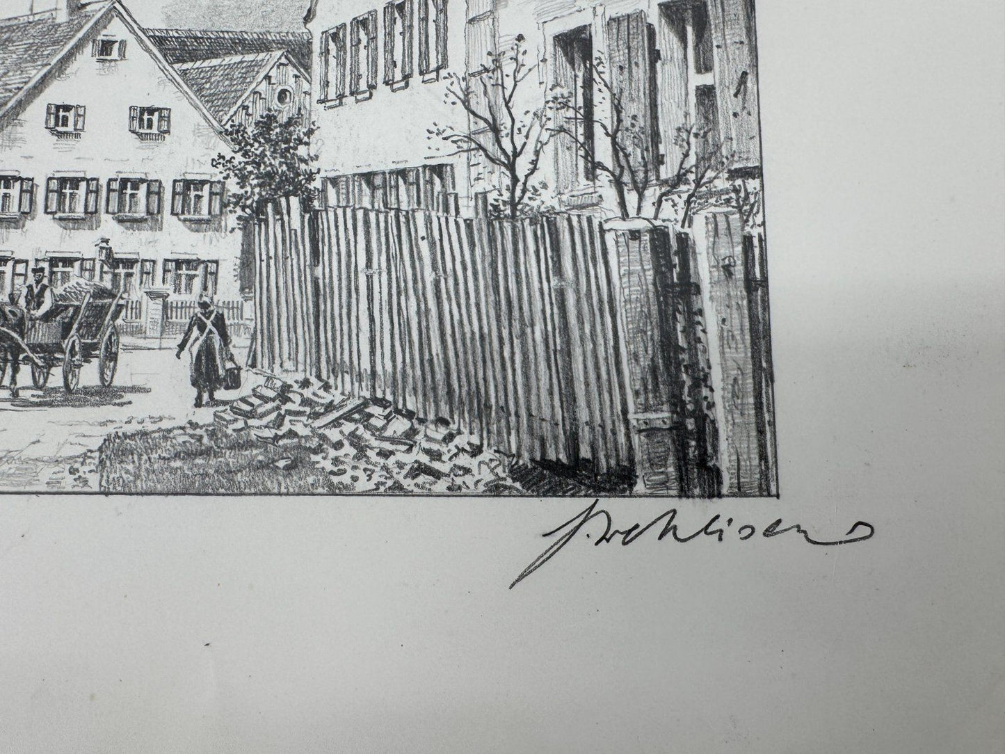 * HEINZ WEHLISCH ZEICHNUNG ALESHEIM UM 1900 ANSICHT SIGNIERT
