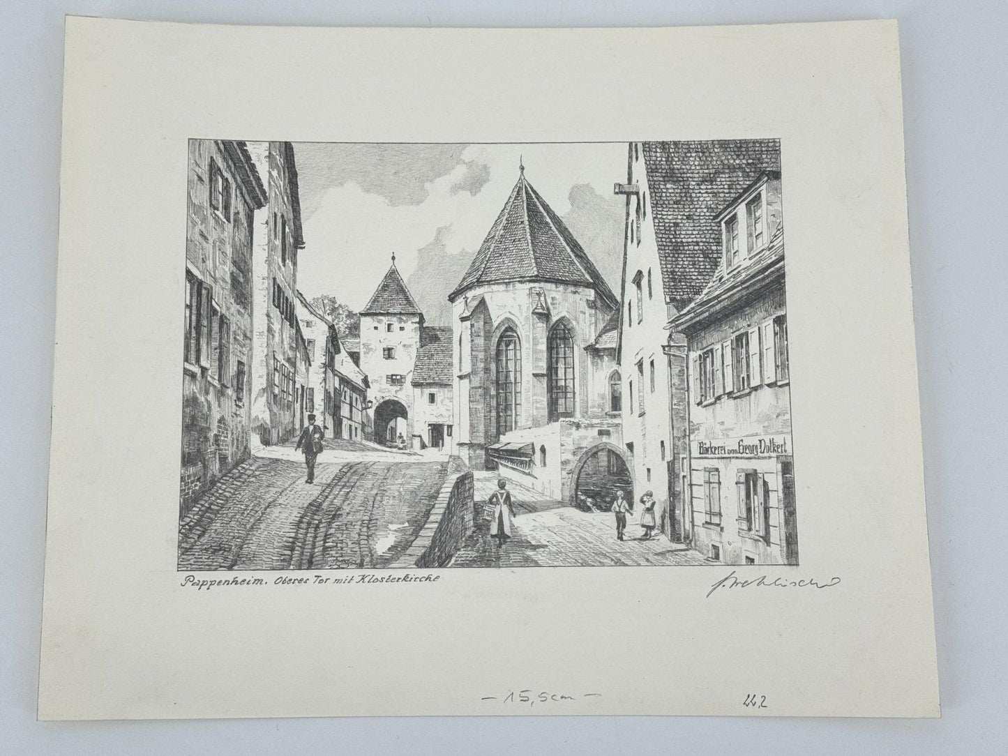 * HEINZ WEHLISCH ZEICHNUNG PAPPENHEIM KLOSTERKIRCHE SIGNIERT