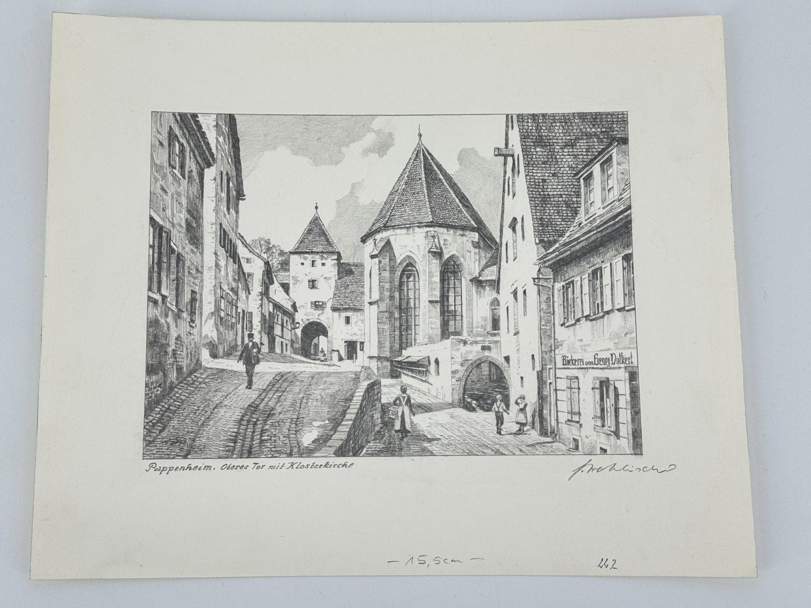 * HEINZ WEHLISCH ZEICHNUNG PAPPENHEIM KLOSTERKIRCHE SIGNIERT