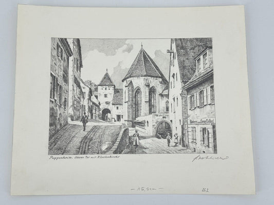 * HEINZ WEHLISCH ZEICHNUNG PAPPENHEIM KLOSTERKIRCHE SIGNIERT