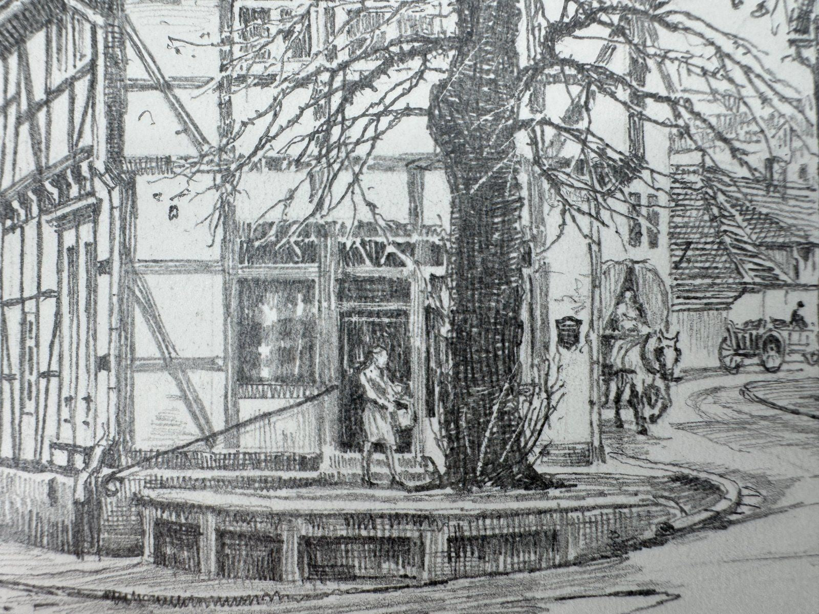 * HEINZ WEHLISCH ZEICHNUNG HAUSBERGE ANSICHT SIGNIERT