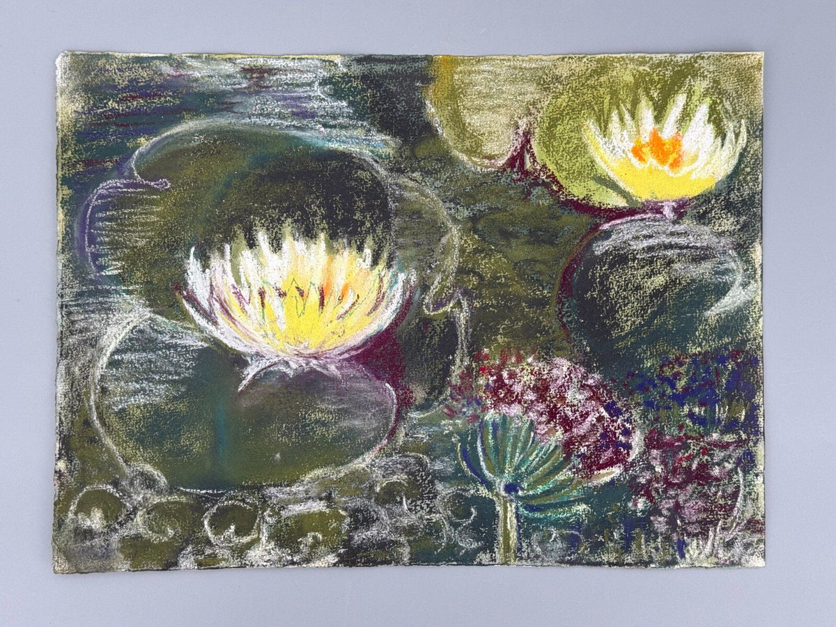 *PASTELLGEMÄLDE HELENA GEESE WEIßE SEEROSE 1990 SIGNIERT IMPRESSIONISTISCH
