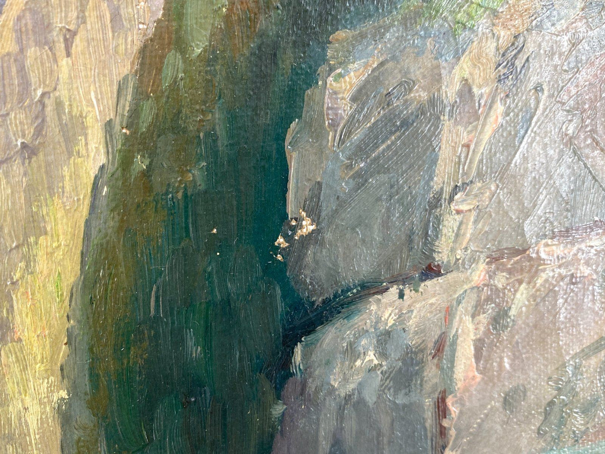 *ÖLGEMÄLDE WILHELM STEIN BERLIN BERGLANDSCHAFT BERGSEE BOOT SIGNI