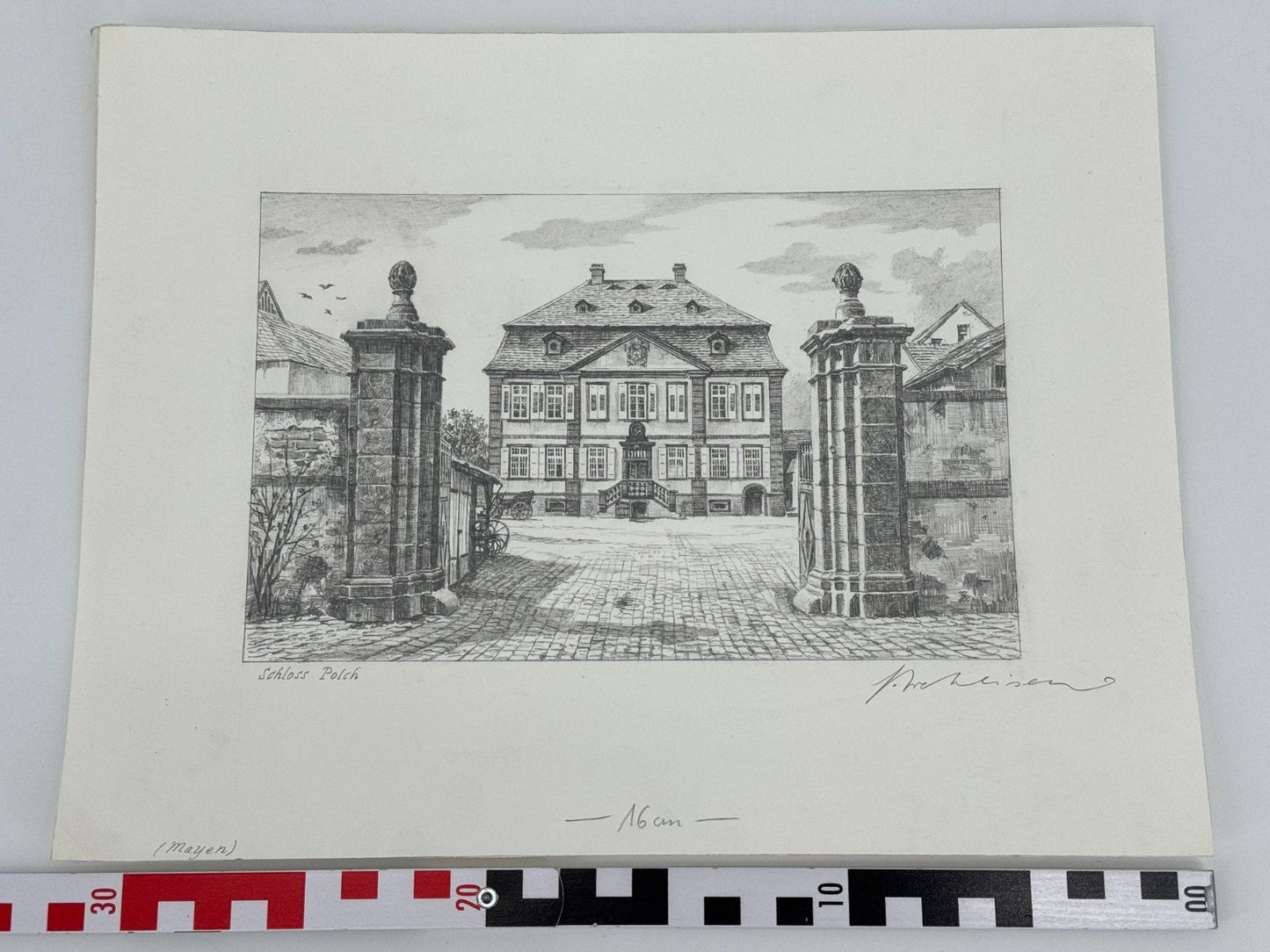* HEINZ WEHLISCH ZEICHNUNG SCHLOSS POLCH MAYEN ANSICHT SIGNIERT